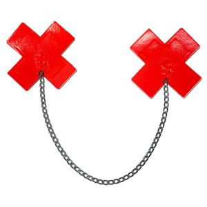 Pastease Red Faux Latex X Chain Nipple Pasties
