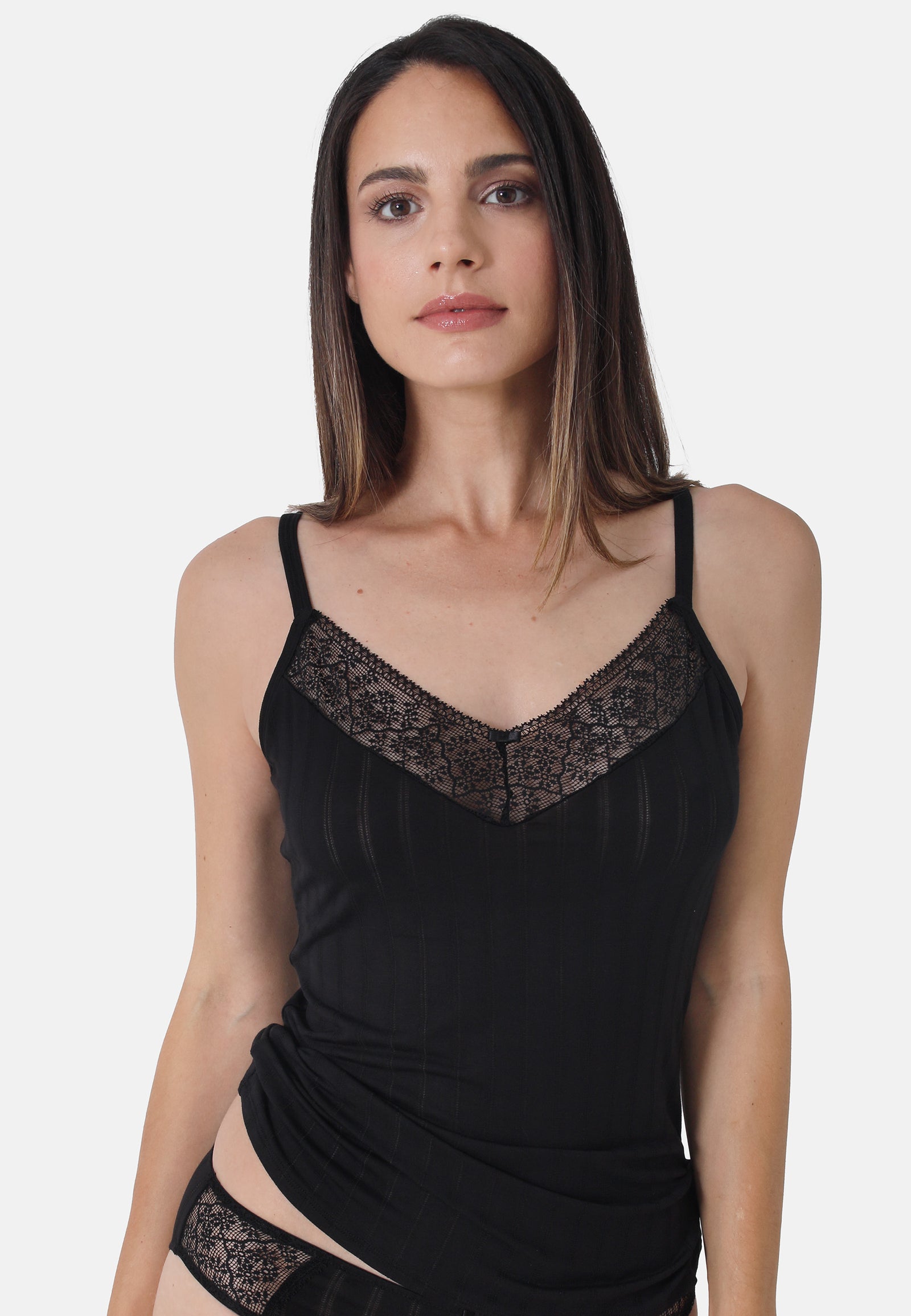 Sassa Natural Stripe Cami - Black