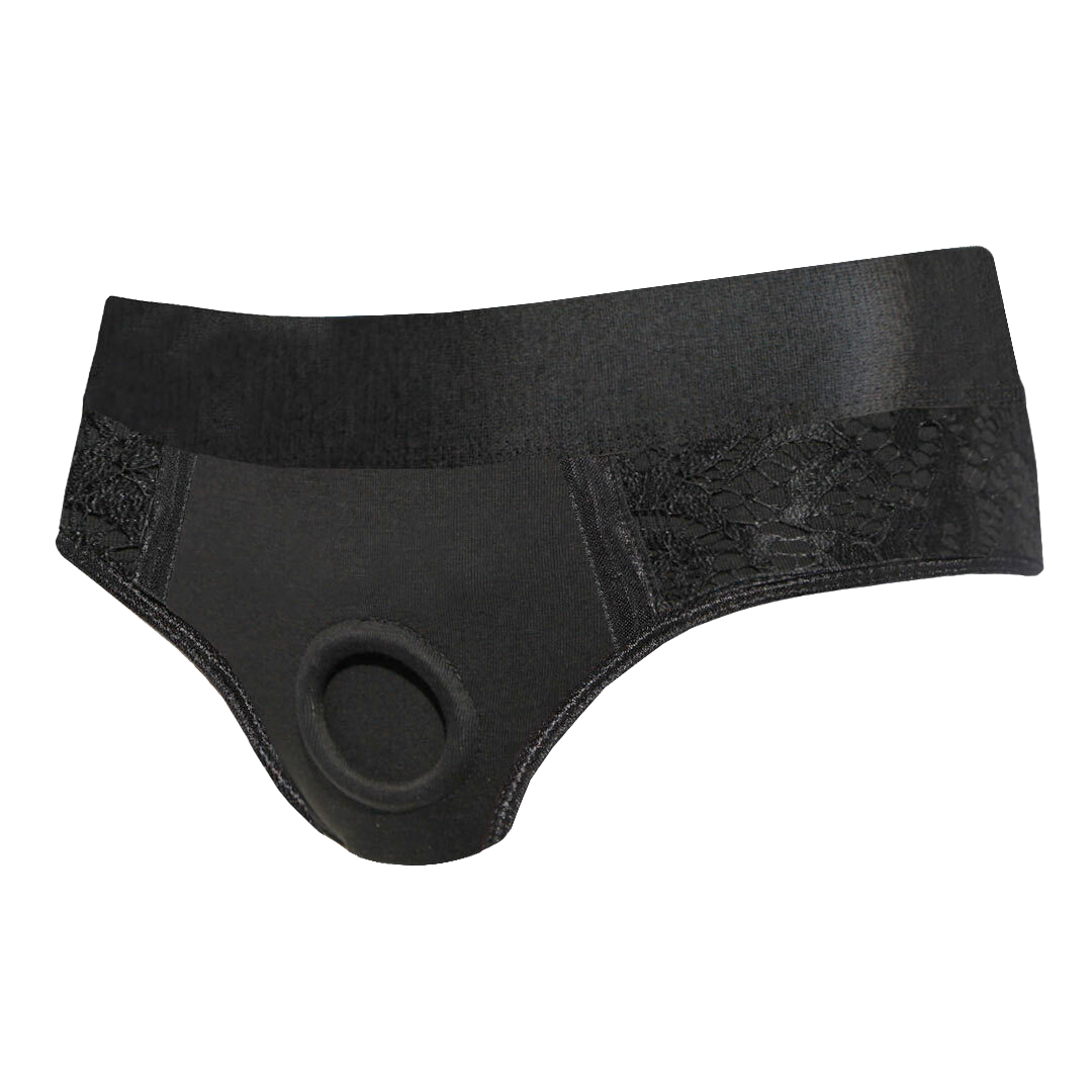 Rodeoh Cheeky Crotchless Panty+ Harness - Black