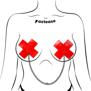 Red Faux Latex X Chain Nipple Pasties