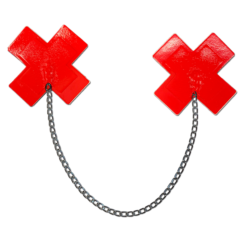 Pastease Red Faux Latex X Chain Nipple Pasties